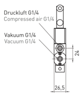 Ejektor V2i - unverstopfbar. Mit Funktionen wie Vakuum Ein/Aus, Verstärktes Abblasen Vakuumüberwachung ausstattbar.