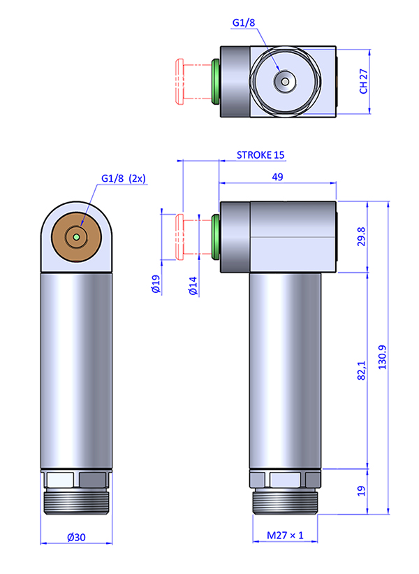 Einfingergreifer linear, Klemmgröße 30 mm, Hub 25 mm, Einfingergreifer PMA.3015, Greiflösungen von guédon – Vakuumspezialist