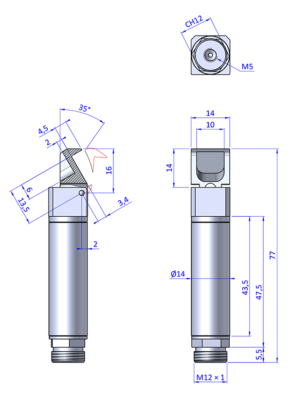 Winkelspanngreifer, Klemmgröße 14 mm, Hub 35° senkrecht, Greiffinger GRF.1435, Greiflösungen von guédon – Vakuumspezialist