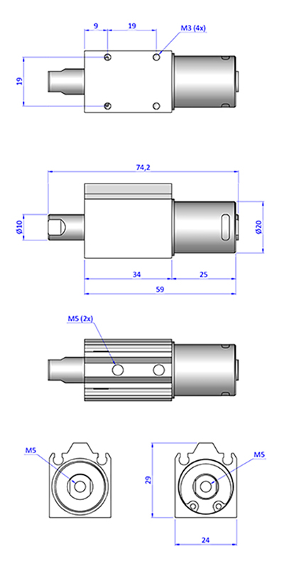 Kurzhubzylinder JDR201005, 2-fach wirkend, verdrehgesichert. Kann mit Vakuumsauger oder Druckplatte kombiniert werden. Greiferkomponenten online bestellen!